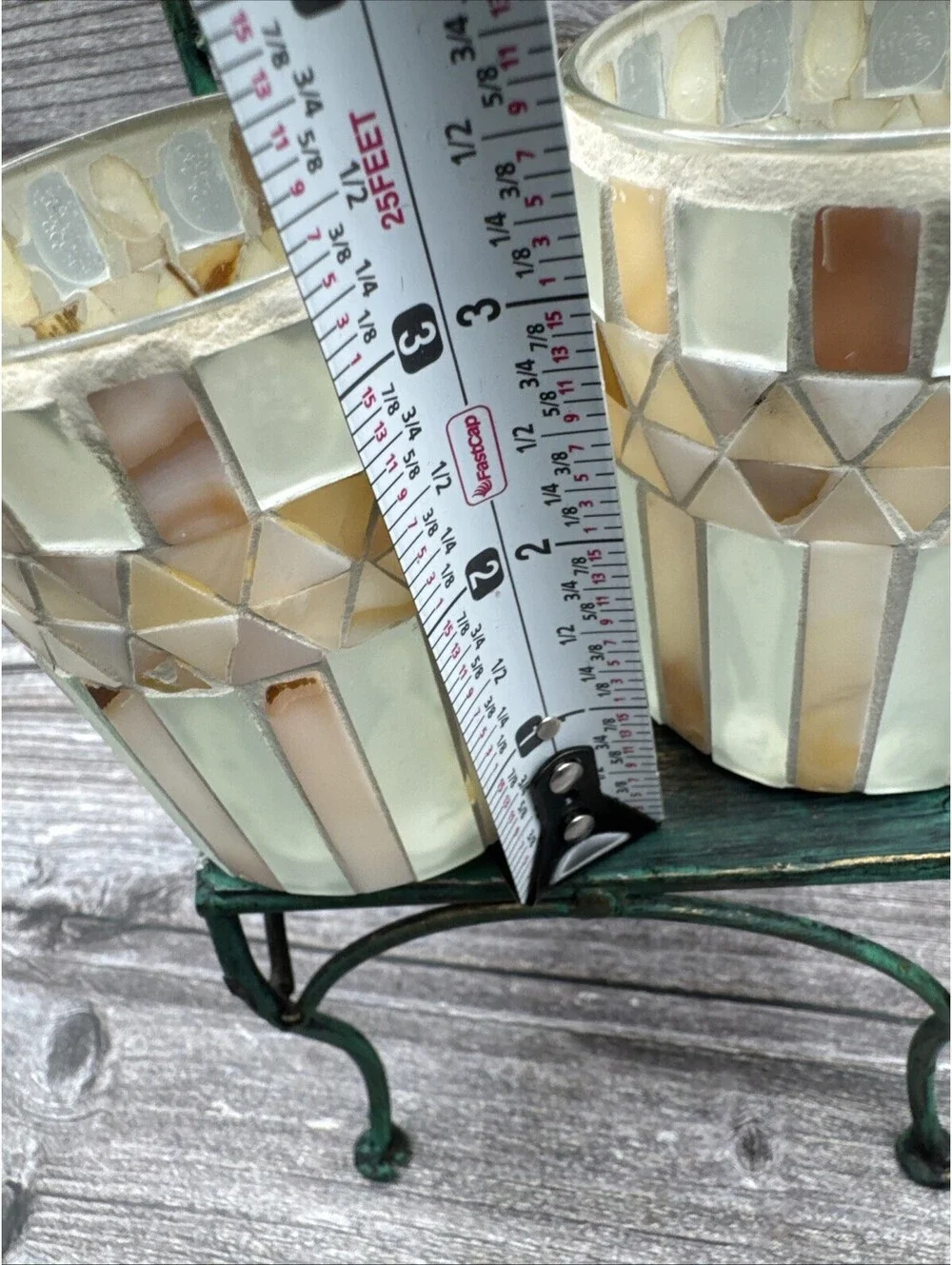 NWT Yankee Mother Of Pearl Votive Candle Holders Set Of 2 Ivory Tan Coastal